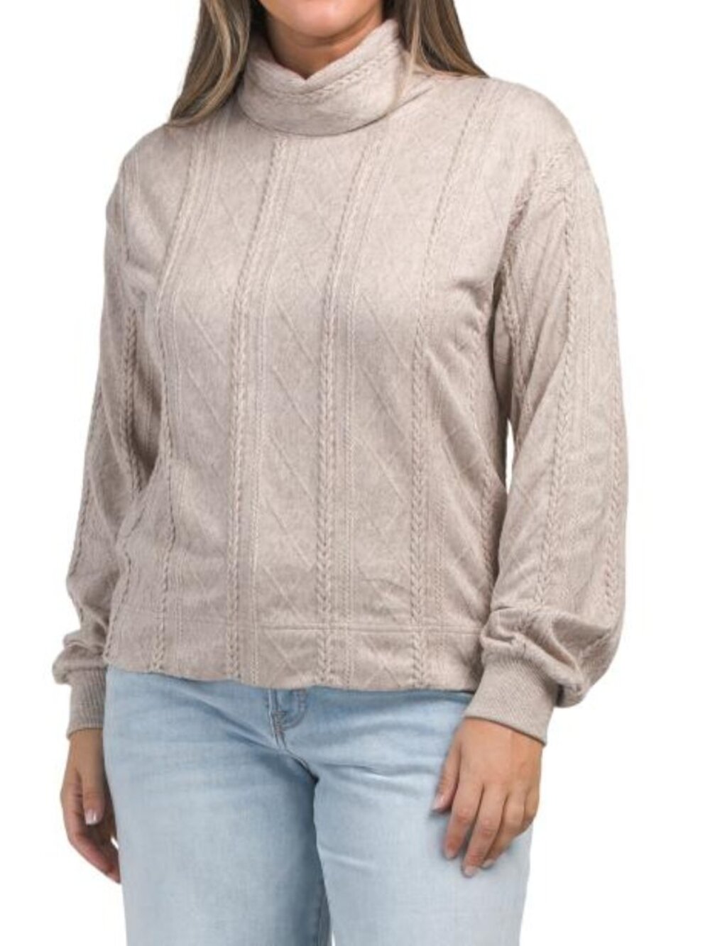 SPLENDID Cappucino Cable Lounge Turtleneck Top